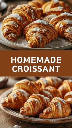 homemade croissants with powdered sugar on top and chocolate in the middle