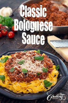 this classic bologi sauce is made with ground beef and noodles