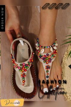 Multicolor Beaded Ethnic Bohemian Beach Sandals Boho Sandals, Bohemian Beach, Beach Sandals, Sandals