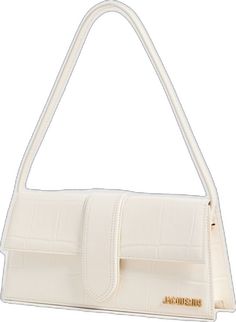 White Leather Double Flap Shoulder Bag, Classic White Flap Bag, Classic Beige Shoulder Bag With Double Flap, Classic Beige Double Flap Shoulder Bag, Elegant Formal Shoulder Bag With Embossed Logo, Elegant White Bag With Embossed Logo, White Rectangular Shoulder Bag With Embossed Logo, Rectangular Shoulder Bag With Embossed Logo For Business, White Leather Flap Shoulder Bag