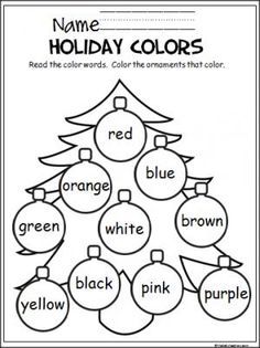 a christmas tree with ornaments on it and the words name holiday colors in red, white, and blue