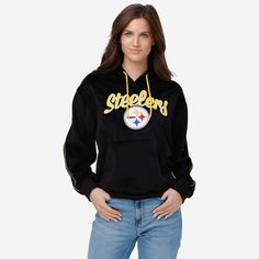 Pittsburgh Steelers Womens Velour Hooded Sweatshirt FOCO S - FOCO.com Steelers Women, Kansas City Chiefs Apparel, Chief Clothes, Collar Leather Jacket, Quarter Zip Hoodie, Logo Display, Collared Sweatshirt, Cargo Jacket, Vintage Hoodies