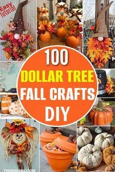 collage of dollar tree fall crafts and decorations