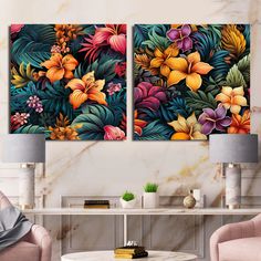 two paintings on the wall in a living room