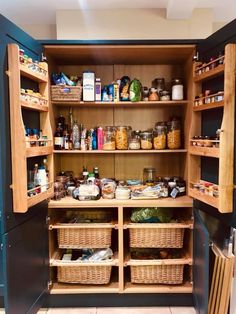 an open pantry filled with lots of food