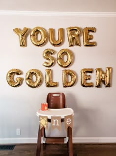 Gold Letter Balloons - Hobby Lobby
*taped to wall - fell off several times. do not overfill they stick better and last longer.

DIY Sun One Banner - Inspo from Etsy
All items bought at craft store. Used hot glue gun to put together. Pre-made letters - painted off white. Yellow construction paper for Sun.

DIY Felt Sun One Crown - Inspo from Etsy
All items bought at craft store. Used hot glut gun to put together. Sun + One on crown cut out from construction paper. New Year’s Birthday Party, You’re So Golden Birthday Party, Youre So Golden Birthday, 1st Birthday Golden Birthday, Mr Golden Sun Birthday, Golden Birthday One Year Old, You’re So Golden Birthday