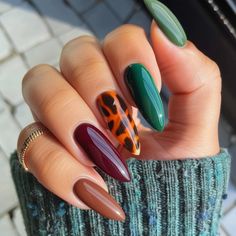 43 Orange Fall Nails To Keep Your Mani Cozy And Cute Beetles Fall Nails, November Colors Nails, Fall Tortoise Nails Design, Fall Orange Nail Colors, Fall Acrylic Nails 2024, Fall Nails Abstract, Different Hand Nail Designs, Fall Theme Nail Designs, Oval Fall Nails Acrylic