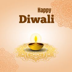 a happy diwali greeting card with a lit candle