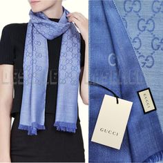 Brand New Authentic Gucci 2-Tone Light Blue & Periwinkle Ggnat Wool & Silk Blend 18"X70" Shawl Pashmina Shawl Rp: $450 Style #: 165904 Made In Italy 80% Wool And 20% Silk - Pashmina-Like Lightweight Light Blue & Periwinkle Blue Gg Logo Jacquard Pattern Eyelash Fringe Dimensions 18" X 70" (45 Cm X 180 Cm) New With Tags What Is Included: Scarf With Tags. Perfect Gift!!! Scarves Ideas, Gucci Shawl, Blue Periwinkle, Gucci Scarf, Gg Logo, Jacquard Pattern, Pashmina Shawl, Pashmina Scarf, Periwinkle Blue