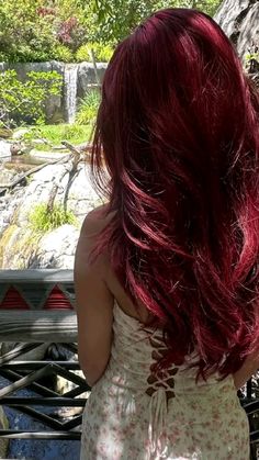 Cherry Burgundy Hair Color, Red Hair Fall Outfits, Scarlett Red Hair, Dark Red Hair Girl Aesthetic, Red Hair Outfits What To Wear With, Red Hair Black Dress, Outfits With Red Hair, Red Cherry Hair, Red Hair Outfits