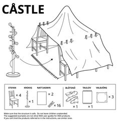 a drawing of a castle with instructions to build it and how to use the ladder