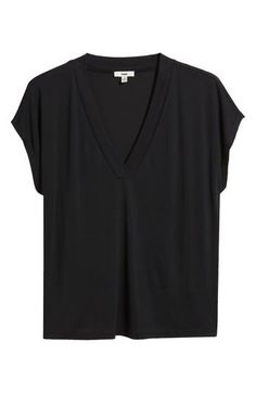 This nicely draped V-neck top is made from supersoft, fluid knit fabric with dropped shoulders to further the casual-chic look. 23 1/2" length V-neck Short sleeves 79% Tencel® modal, 21% polyester Tencel modal is a more-sustainably produced fiber made with closed-loop processing and is certified with the EU Ecolabel as having a low environmental impact throughout the entire lifecycle Machine wash, dry flat Made in Turkey Versatile V-neck Tops For Layering, Solid V-neck T-shirt For Work, Sleek V-neck Tops For Spring, Versatile V-neck T-shirt For Fall, Relaxed Fit V-neck T-shirt For Work, Versatile Solid Color V-neck Top, Chic Relaxed Fit V-neck Top, Black Modal Tops For Summer, Versatile Long Sleeve V-neck Top For Fall