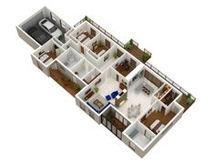 a three bedroom, two bath apartment with an open floor plan