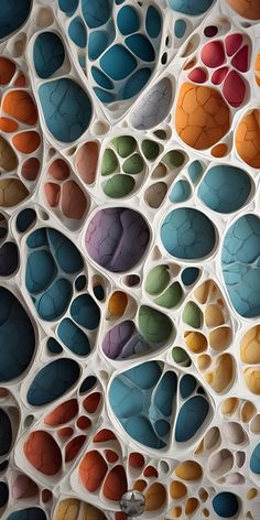 an artistic wall made up of many different colored rocks and pebbles, with the colors of each