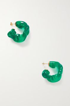 Green Gold-plated and resin hoop earrings | COMPLETEDWORKS | NET-A-PORTER Rose Gold Jewelry, Green Gold, Designer Earrings, Earrings For Women