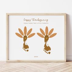 two little turkeys are shown in this thanksgiving printable for the kids's room