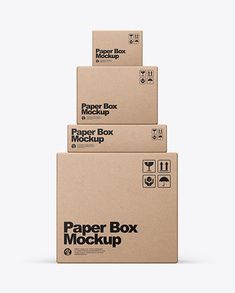 three boxes stacked on top of each other with the paper box mockup in them