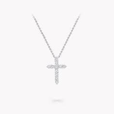 Luxury White Gold Cross Necklace, Timeless White Gold Cross Necklace, White Diamond Cross Pendant Necklace, Luxury White Gold Cross Necklace With Diamond Accents, Classic Diamond White Cross Necklace, White Gold Cross Necklace With Single Cut Diamonds, White Diamond Crucifix Necklace, White Crucifix Cross Necklace With Brilliant Cut, Luxury White Gold Cross Necklace For Formal Occasions