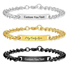 PRICES MAY VARY. 🎁【Unique Custom Bracelet】:This custom bracelet is the perfect way to keep your loved ones close to you at all times. No matter where they are, they feel connected. You can customize a name, date, number or some thoughtful sentence on the bracelet to give this custom bracelet special meaning. 🎁【Engraved Bracelet Details】: Express your love to the person you love with this engraved bracelet that fits most wrist sizes. The standard bracelet size for women is 7 ", and the standard Bar Bracelet Personalized, Custom Engraved Bracelet, Name Bracelets, Customised Bracelets, Stainless Bracelet, Custom Bracelet, Bar Bracelet, Engraved Stainless Steel, Free Lettering