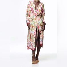 New With Tags Size Large Colorful And Fun! Lined Belted Chic Floral Print Kimono For Daywear, Elegant Summer Outerwear With Floral Print, Printed Long Sleeve Kimono For Brunch, Chic Long Sleeve Kimono For Brunch, Zara Long-sleeve Kimono For Vacation, Zara Long Sleeve Kimono For Vacation, Silk Long Sleeve Floral Print Kimono, Zara Long Sleeve Kimono For Spring, Elegant Long Sleeve Outerwear For Vacation