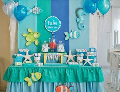 Under the Sea / Birthday "Felipe cumple uno" | Catch My Party Turtle Baby Shower, Ocean Baby Showers, Sea Party Ideas, Sea Baby Shower, Shower Bebe, Sea Birthday, Themed Birthday Party