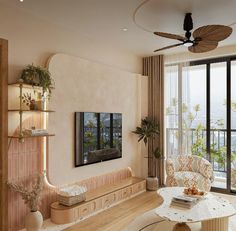 a living room filled with furniture and a flat screen tv mounted on a wall above a fireplace