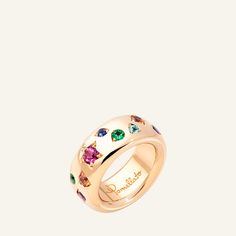 Pomellato ring in 18-karat rose gold Pink tourmaline, orange sapphires, blue sapphires, tsavorite, red spinel, blue zirconia, tanzanite, demantoids and amethyst 2.40 total combined carat weight Made in Italy Pomellato Ring, Rose Gold Colour, Gold Skies, Red Spinel, Multi Gemstone Ring, Gold Color Ring, Rose Gold Wedding Bands, Blue Topaz Earrings, Holt Renfrew