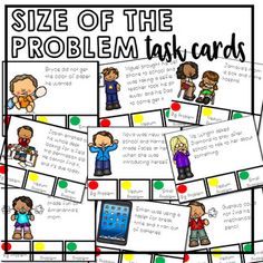 a poster with the words, size of the problem task cards and pictures on it