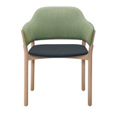 an upholstered green chair with black seat