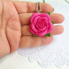 Pink Rose Necklace. Pink Flower Necklace. Flower Jewelry. Bridesmaid Necklace  Description: material - polymer clay, metal base. Care - respectful, waterproof. Pendant size 3,5 * 3,5cm / 1.37 * 1.37in. The length of the necklace is adjustable. Birthday gift, pendant for bride, gift for sister, mother's day gift Rose Jewelry With 3d Flowers For Gift, Rose Flower Necklace With Rose Design, Fimo Ring, Black Statement Ring, Pink Flower Necklace, Polymer Clay Ring, Fake Bake, Necklace Flower, Jewelry Bridesmaid