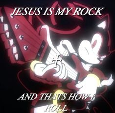 a cartoon character with the words jesus is my rock and that's how i roll