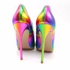 (1) Rainbow blast - rainbow high heel shoes – Bella Rose Couture Bling Sunglasses, Pleaser Shoes, Fantastic Shoes, Basic Fit, Shoe Shine, Lip Shapes, Toes Designs, Womens Stilettos, Rainbow High