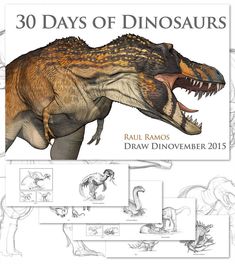 the book cover for 30 days of dinosaurs