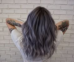 Steel Amethyst Hair Color, Ash Purple Hair Highlights, Purple Gray Balayage, Lavender Toned Hair, Light Purple Silver Hair, Light Purple Hair Balayage, Purple Silver Highlights, Purple Gray Highlights Brown Hair, Light Purple Grey Hair