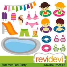 the summer pool party digital images are available for use in this project or scrapbook