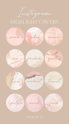 pink and gold watercolor circles with the words instagramm highlight covers on them