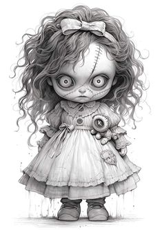 Horror Doll Drawing, Rockabilly Coloring Pages, Creepy Doll Art Drawing, Voodoo Doll Tattoo Drawing, Grayscale Coloring Pages For Adults Free Printable, Scary Coloring Pages For Grown Ups, Halloween Artwork Drawing, Creepy Coloring Pages For Grown Ups, Horror Artwork Drawings