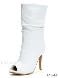 Lasaky - Classic White Ankle Boots with Peep Toe and High Heel - Stylish Sandal Booties in US Sizes 5.5-12.5 Summer Fitted Booties With Round Toe, Summer Closed Toe Heeled Boots, White Closed Toe Heels For Winter, White Closed Toe Booties For Party, Fitted White Mid-calf Boots For Summer, White Round Toe Booties For Party, White Round Toe Party Booties, White High Heel Mid-calf Boots Medium Width, White Fitted Mid-calf Boots With Round Toe