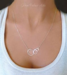 Infinity Necklace - Linked Circle Necklace - Circle Pendant Necklace - Eternity Necklace - Triple Circle Silver Hoop Necklace- Gift For Her