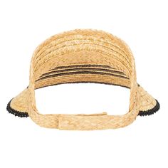 Keep sun, sweat, and hair out of your eyes with our textured wheat straw visor. The curved brim offers optimum sun protection for your face and eyes. Complete with a velcro back closure to maximize your perfect fit. Features: Colors: Black, Blue, & Red Materials: 100% Wheat Straw Brim Size: 4.25" Women's One Size Adjustable Textured Wheat Straw With Stripes & Velcro Closure One Size Straw Sun Hat, One Size Sun Straw Hat, Spring Sun Hat With Uv Protection And Curved Visor, Adjustable Sun Hat With Uv Protection And Curved Visor, Adjustable Paper Straw Hat For Sunbathing, Beach Visor With Curved Brim, Wide Brim Straw Visor With Uv Protection, Brimmed Visor For Beach Season Travel, Natural Straw Visor Hat For Beach