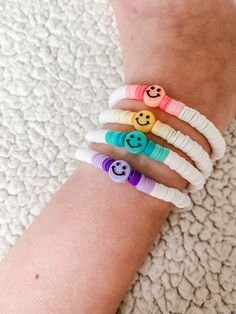 Super cute and comes in multiple colors. Fun White Bracelets For Everyday, Fun White Everyday Bracelets, Fun White Bracelet For Everyday Wear, Fun White Bracelet For Everyday, Trendy Multicolor Beaded Bracelets, Trendy Stretch Bracelet, Playful Stretch Bracelet For Friendship, Trendy Adjustable Bracelets, Trendy Rainbow Friendship Bracelets For Everyday