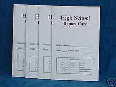 three high school report cards on a blue background