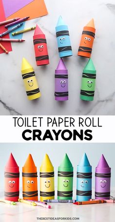 crayons with the words toilet paper roll crayons in front of them