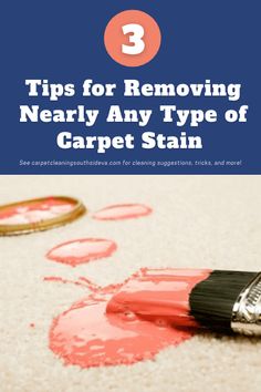 a red paint brush with the words tips for removing nearly any type of carpet stain