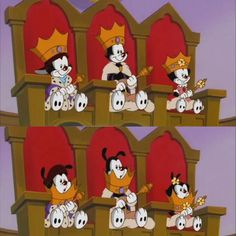 the animated characters are sitting in chairs together