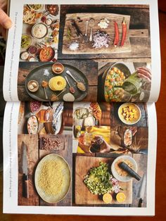 an open magazine with pictures of food on it