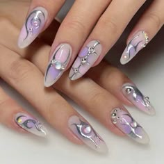 Purple And Silver Nails, Purple Chrome Nails, Aurora Nails, Airbrush Nails, Purple Nail Designs, Purple Nail, Nails Polish, Metallic Nails