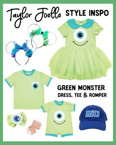 We all have a fun and cute little monster inside of us! Designed with a printed on eyeball on the bodice and made with a comfortable tulle skirt. This dress is perfect for a theme park, a monster party, or a day of monstrous fun. Perfect for your next Monster's Inc. Disneybound as Mike Wasowski, whether you're attending Monster's University or hanging out with Sully and Boo. https://taylorjoelle.com/products/green-monster-dress?_pos=2&_sid=210dea064&_ss=r Monster's University, Sully And Boo, Green Monster, Green Monsters, Monster Party, Cute Monsters, Fun Prints, Knit Cotton, Theme Park