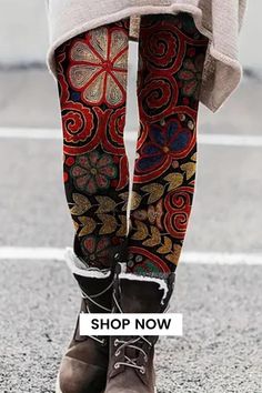 Elevate your casual style with our Floral Print Skinny Leggings. These high waist leggings offer both comfort and fashion with their vibrant floral pattern. Crafted for a snug fit, they provide a flattering silhouette while ensuring ease of movement. Ideal for everyday wear, these leggings bring a touch of nature-inspired charm to your wardrobe. Casual Tight Leggings, Stretch Multicolor Pants For Winter, Winter Stretch Multicolor Pants, Winter Multicolor Stretch Pants, Multicolor Tight Casual Bottoms, Bohemian Leggings, Bohemian Stretch Leggings, Spring Floral Print Stretch Leggings, Leggings Outfit Fall