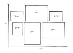 four square frames are shown with the measurements for each area in front of them, and two